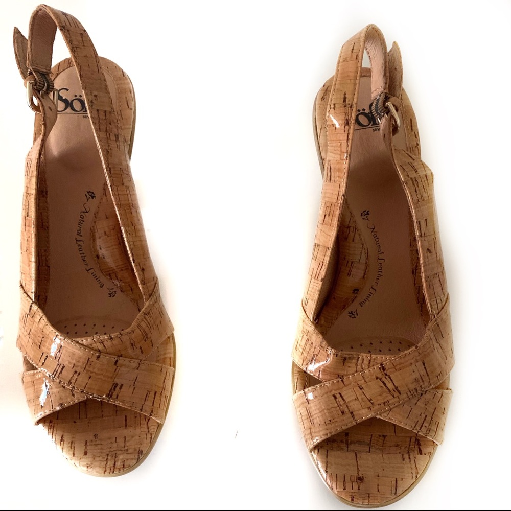 Sofft Cork Tan Peep Toe Heels Sling Back Sandals Comfort Shoes